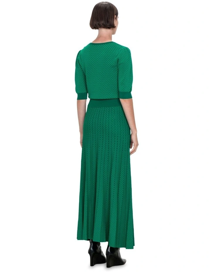 Mini Houndstooth Pleated Knit Skirt in Jade