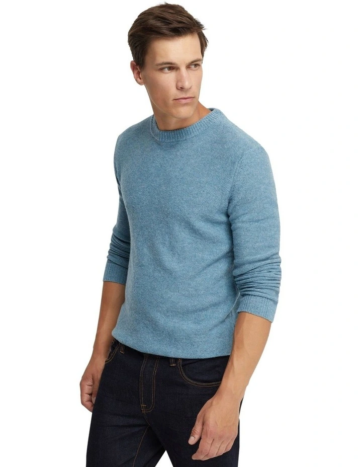 Leon Crew Neck Wool Rich Knit in Aqua