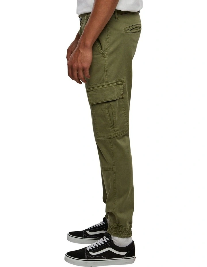 Washed Cargo Twill Jogging Pants in Olive