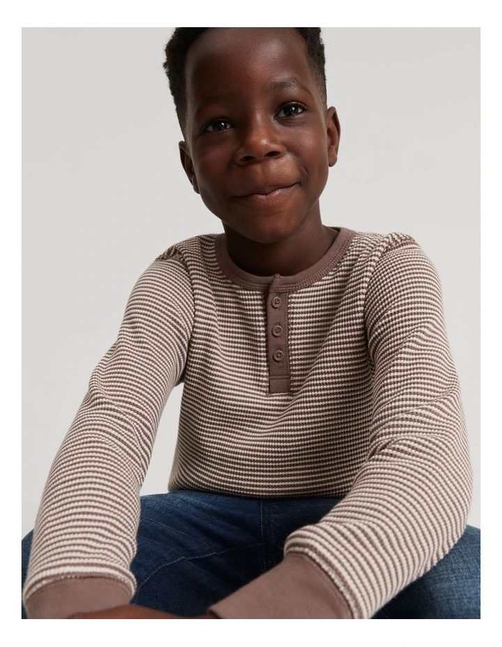 Stripe Waffle Henley in Chocolate Stripe