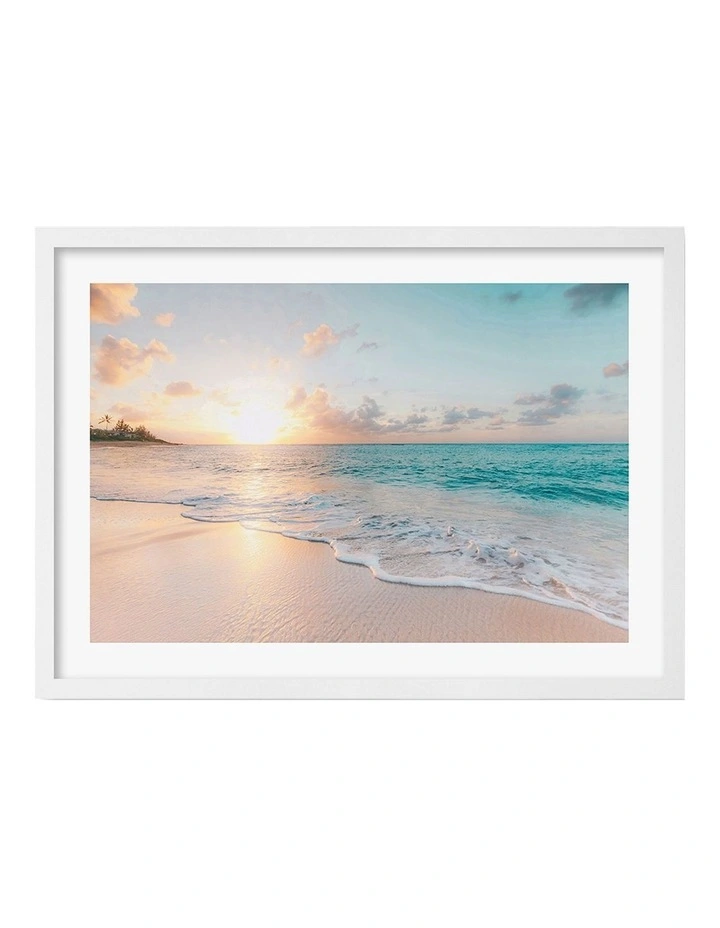 Australian Made Beach Sunrise Art Print A2 in White Frame