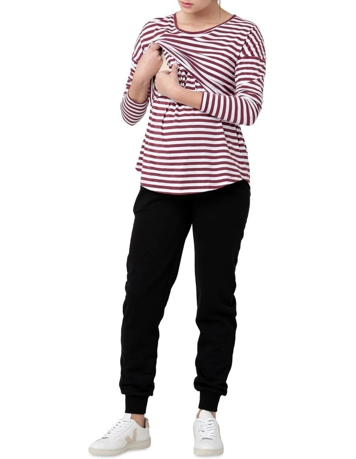 Lionel Long Sleeve Nursing Tee in Maroon/White