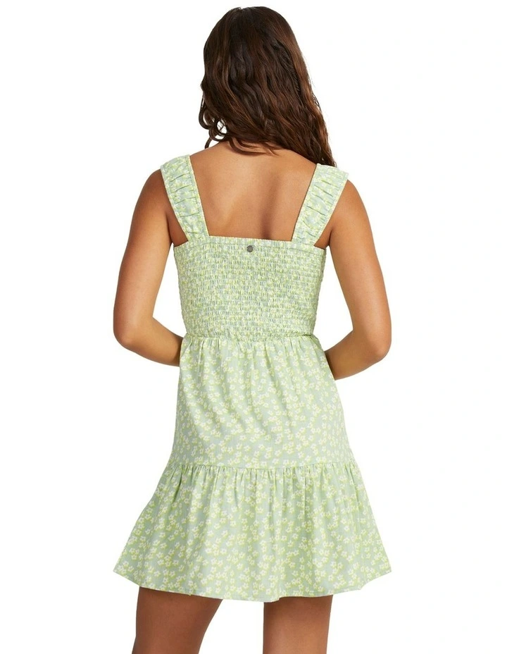 Rosie Waves Mini Dress in Quiet Green Floral Delight