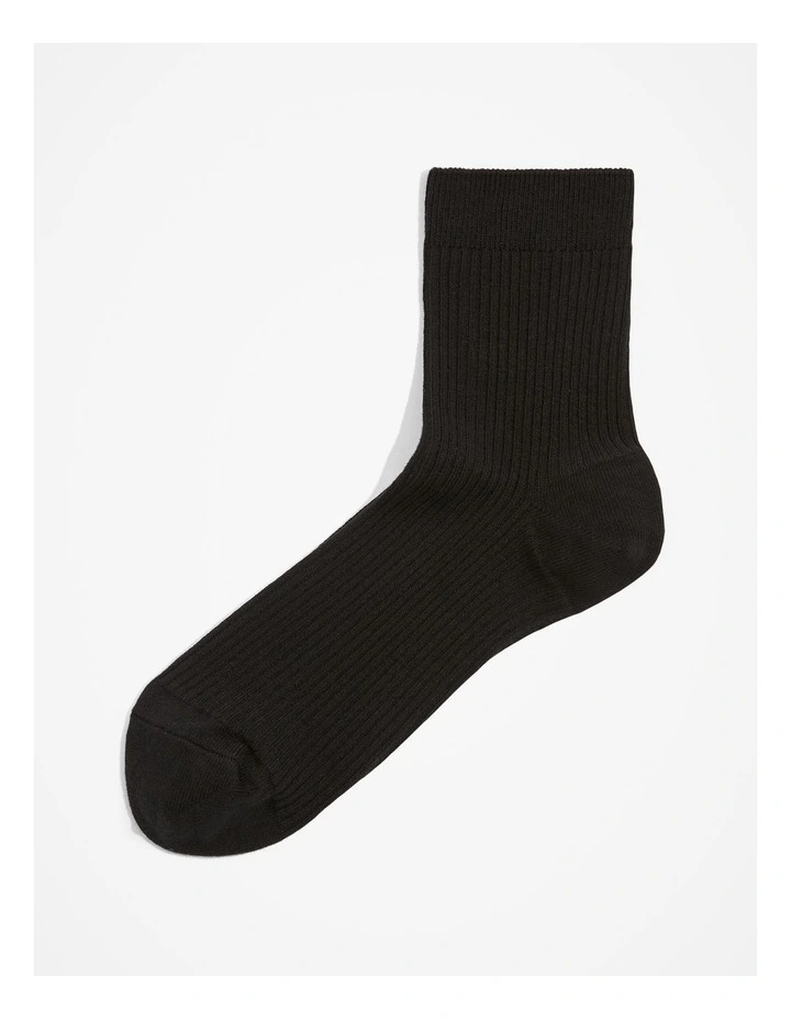 Australian Cotton Blend Ribbed Quarter Crew Sock in Black