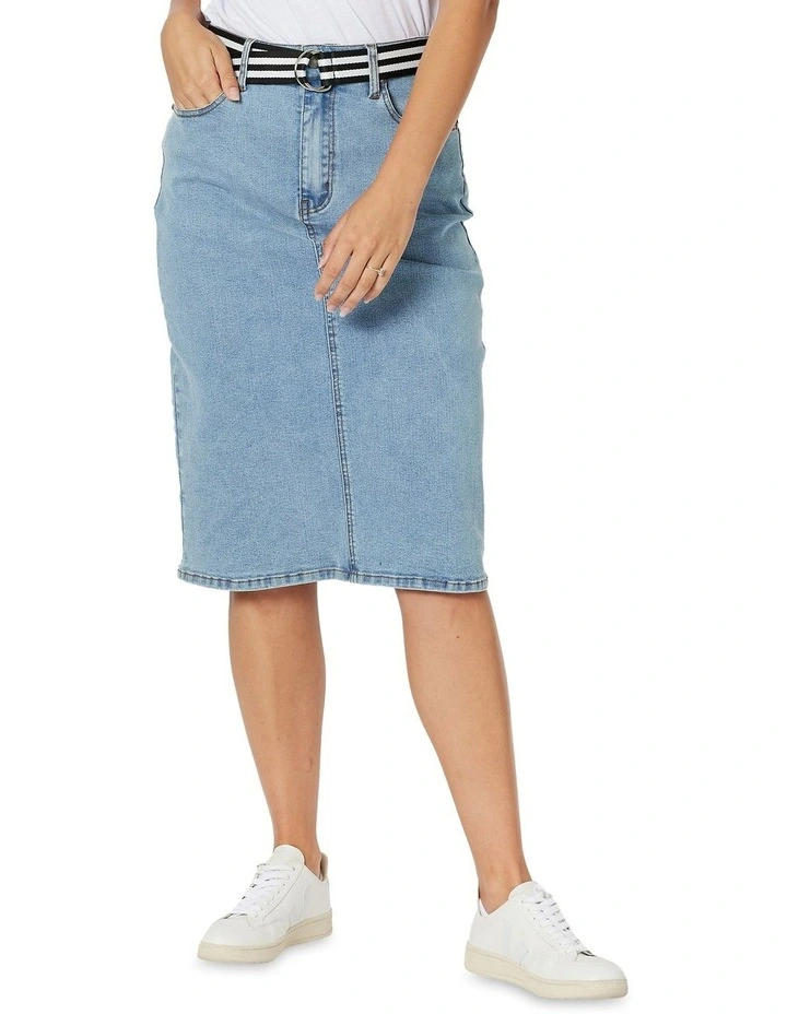 Stretch Denim Pencil Skirt in Blue