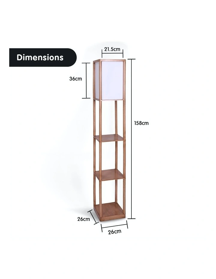 Etagere Floor Lamp Off-white Fabric Shade Reading Oak Wood Finish