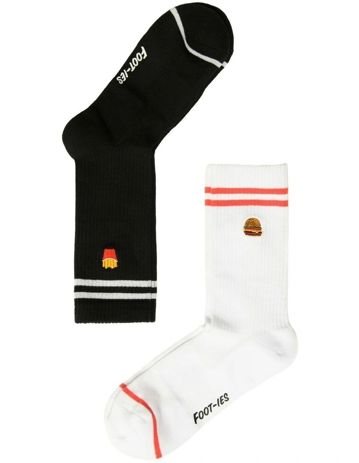 Fast Food Sneaker Socks 2 Pack in Black/White