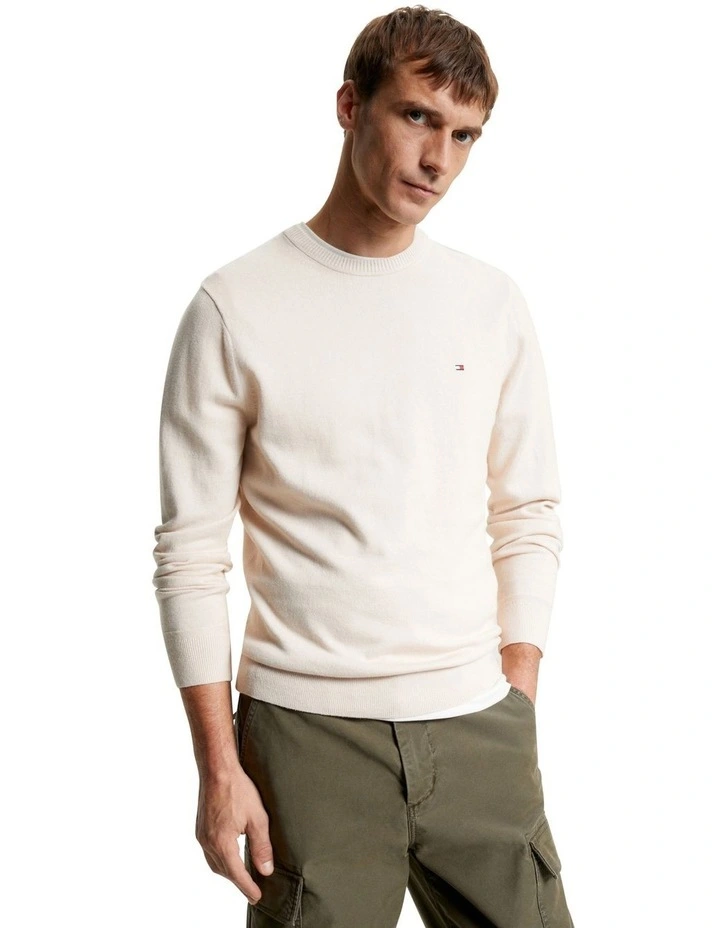 Heathered Knit Regular Fit Jumper in White