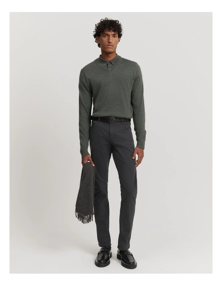 Verified Australian Merino Wool V-neck Knit in Slate Green