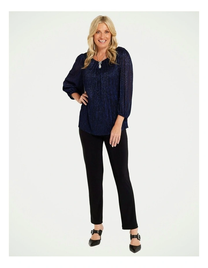 Montemartre 3/4 Sleeves Plisse Blouse in Navy