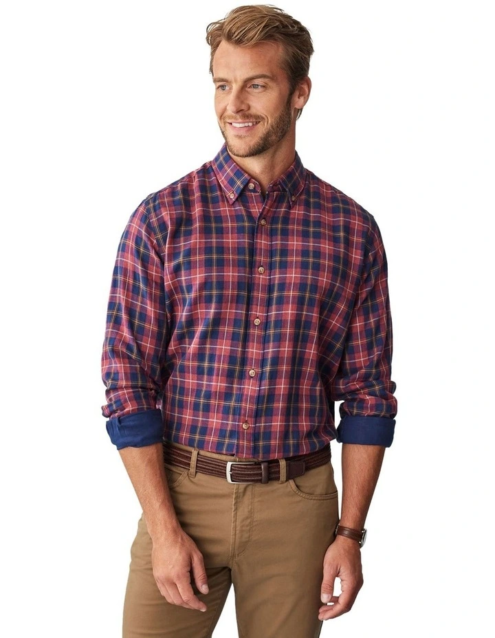 Casual Double Face Check Long Sleeve Shirt in Red Melange