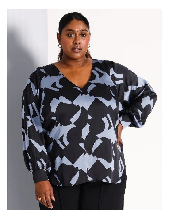 Recycled Polyester V Neck Printed Blouse in Assorted