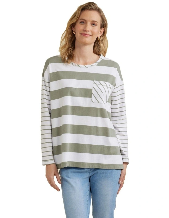 Stripe Tee in Green Mist