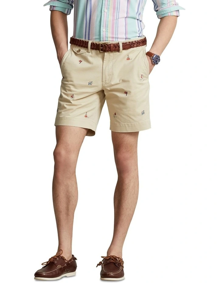 Stretch Straight Fit Chino Short 8-Inch in Beige