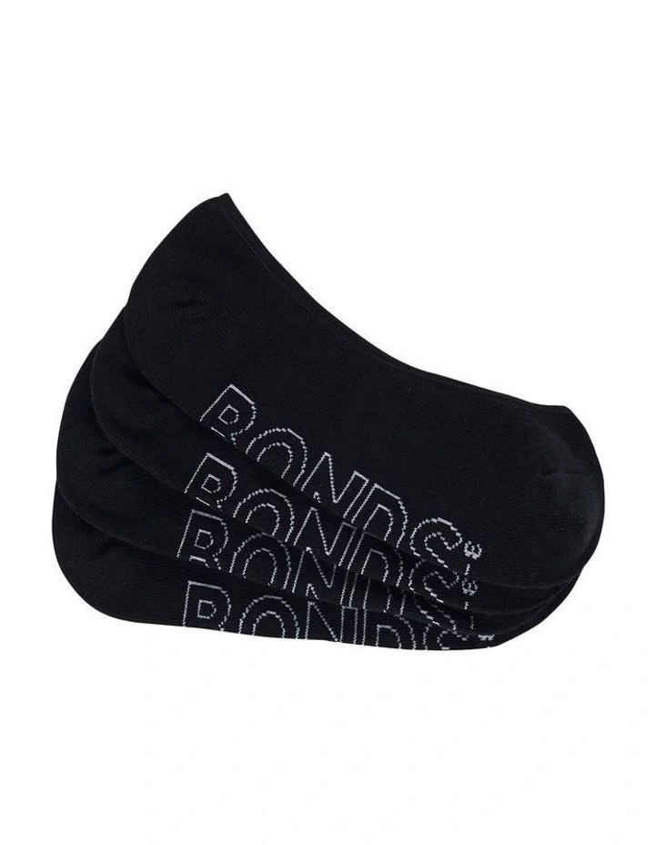 Aussie Cotton Logo Light Liner Invisible Socks 4 Pair in Black