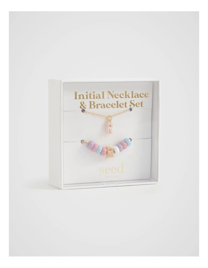 Initial Necklace and Bracelet Set in Multi