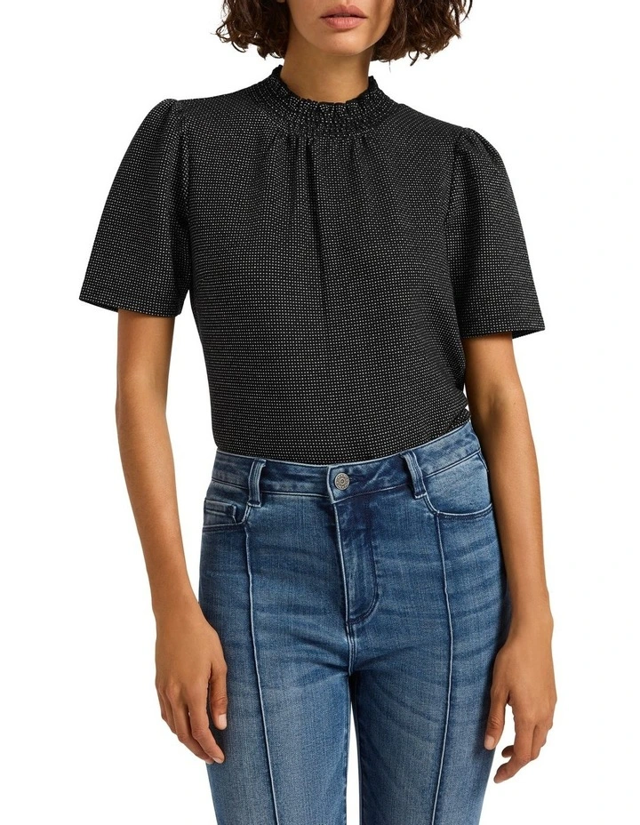 Georgina Mock Neck Top in Black