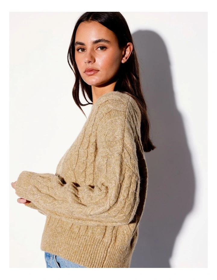 Recycled Blend Chunky Cable Knit Jumper in Camel
