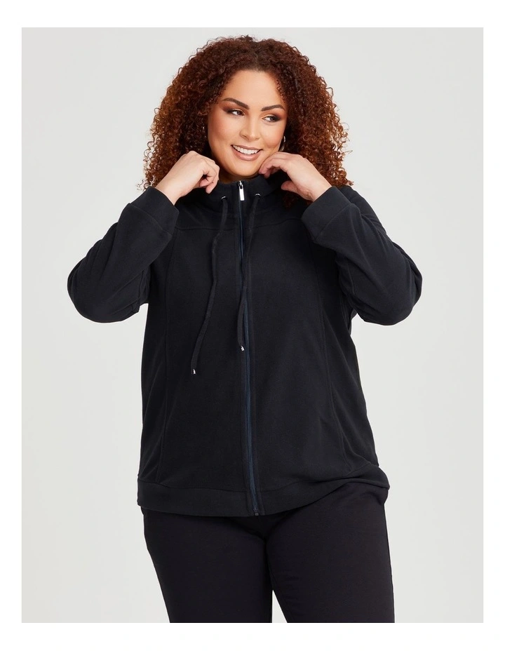 Polar Fleece Zip Front Jacket in Black