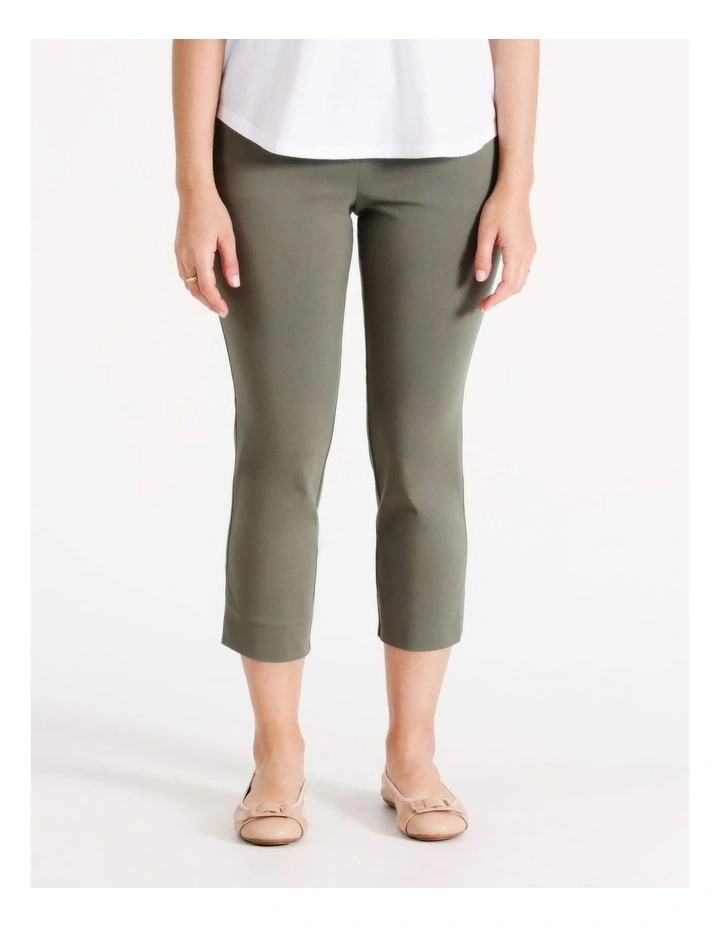 Sustainable Viscose Wardrobe Staple Stretch Crop Pant in Khaki