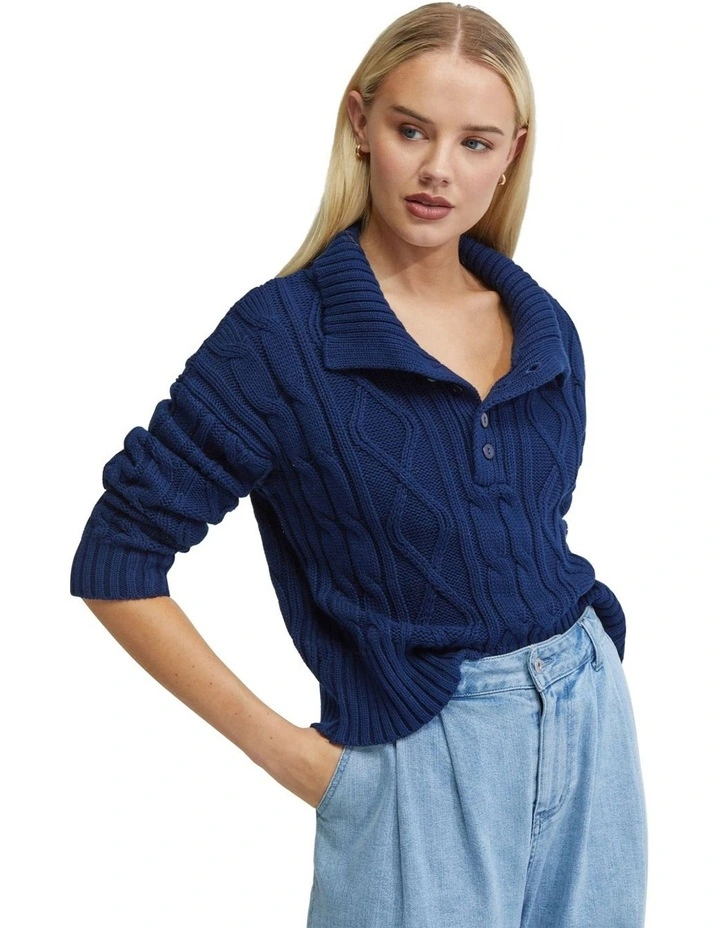 Ivy Cable Knit Top in Navy
