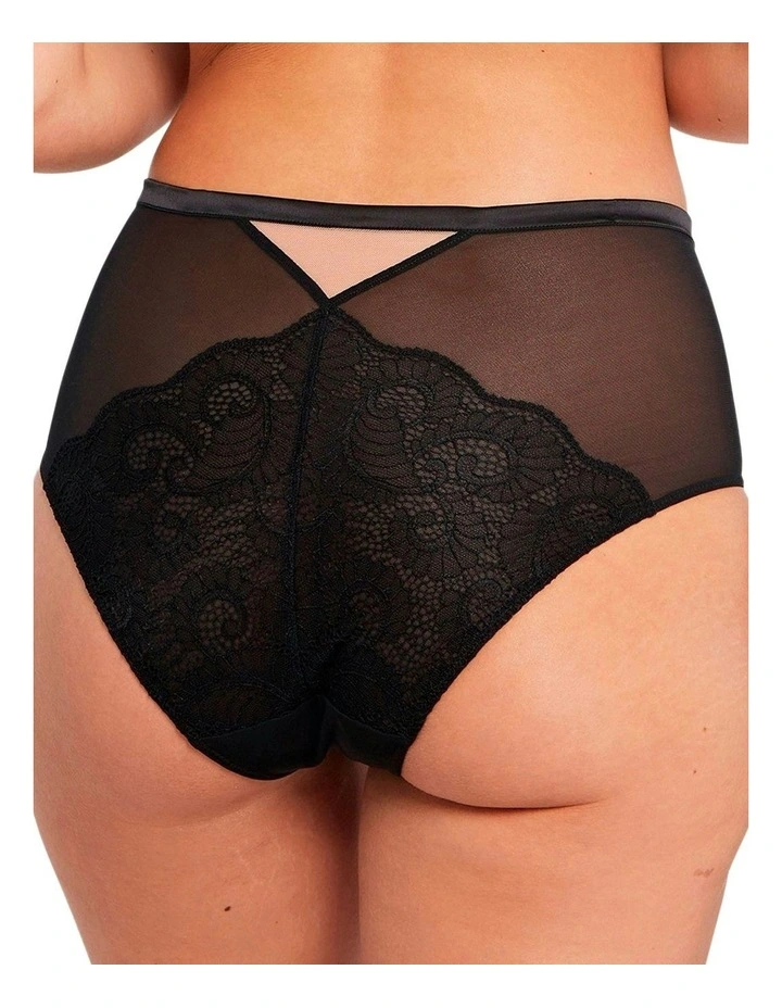 Serena High Waist Tulle and Lace Brief in Black/Nude