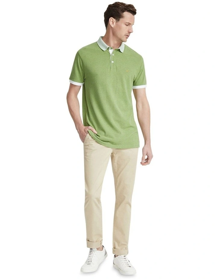 Axell Striped Collar Pique Polo in Green