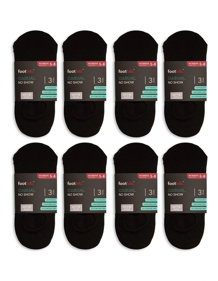 Casual No Show Cushioned Socks (Size 5-8) 24 Pack in Black