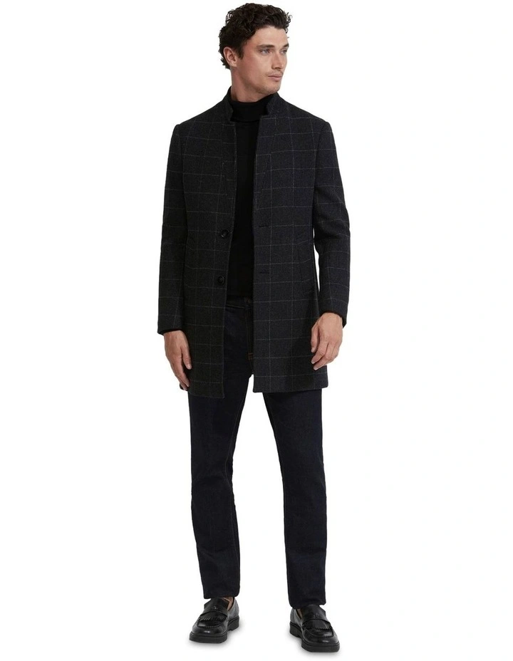 Austin Wool Rich Checked Overcoat in Charcoal