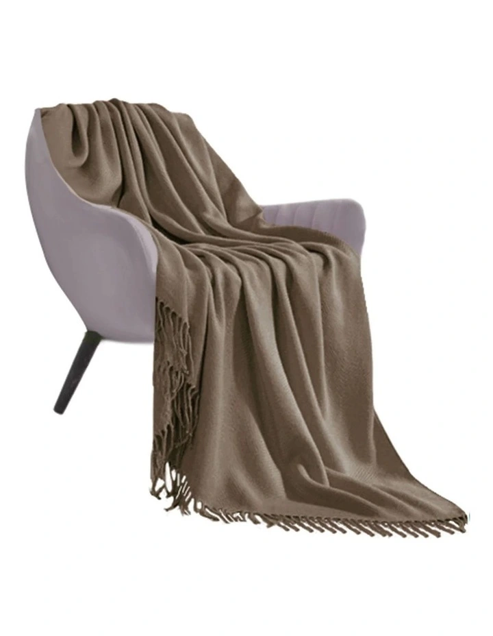 Acrylic Solid Knitted Throw Blanket in Coffee