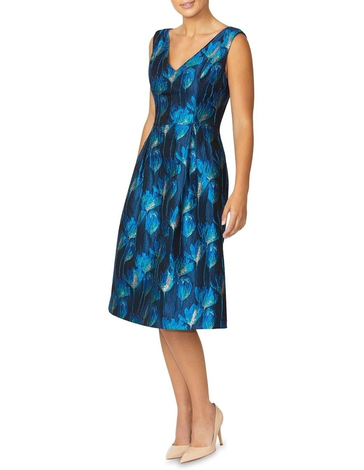 Avery Jacquard Dress in Navy