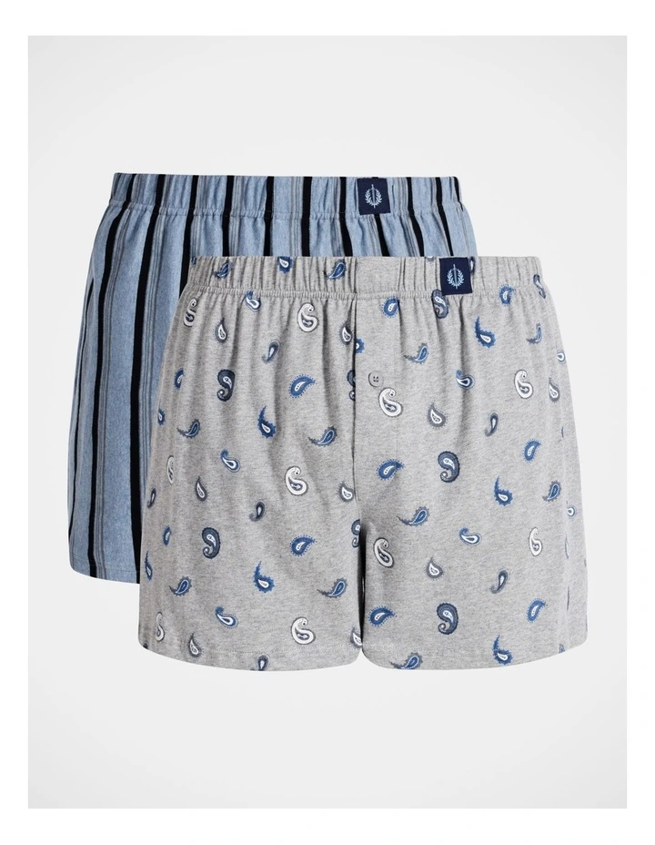 2 Pack Loose Knit Boxer Shorts Time Ticks in Grey Marle Denim