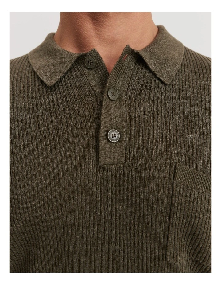 Ribbed Linen Blend Knit Sweater in Khaki Green