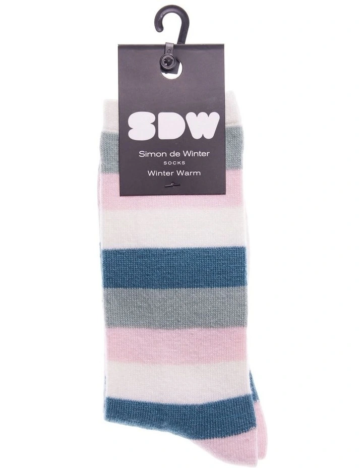 Winter Warm Multi Stripes Crew Socks 1 Pair in Blush