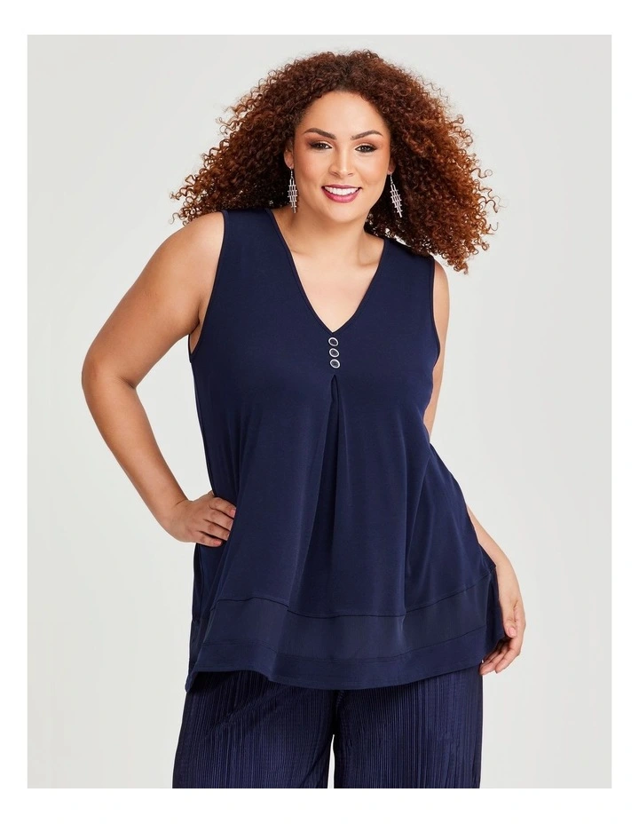 Sheer Mesh Hem Sleeveless Top in Dark Indigo