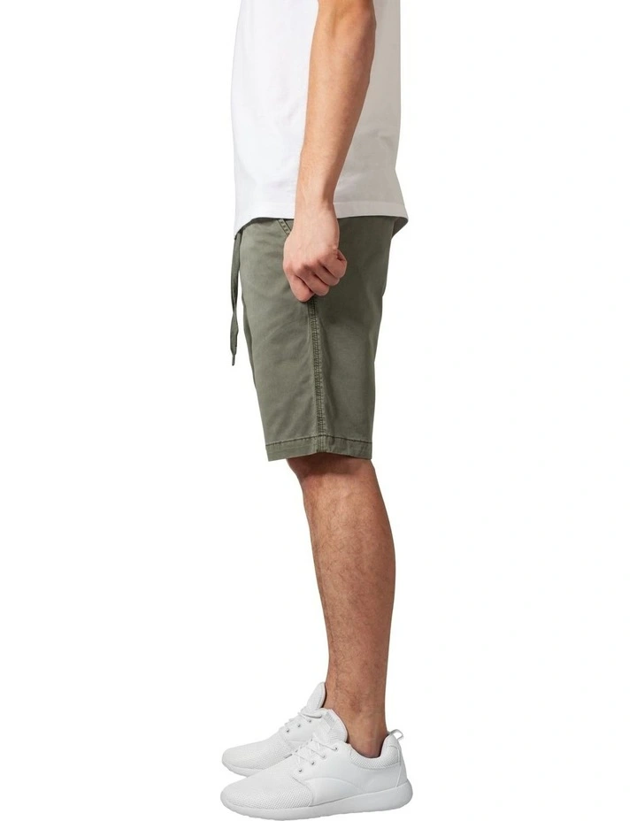 Stretch Twill Jog Shorts in Olive
