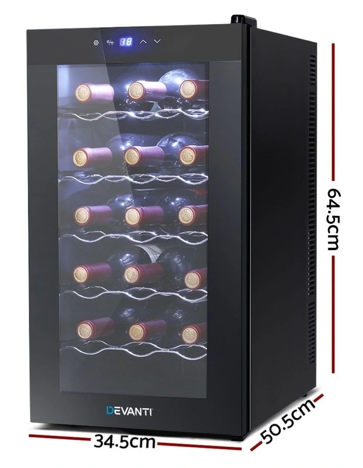 Devanti Wine Cooler 18 Bottle Thermoelectric Chiller Storage Fridge Cellar Black