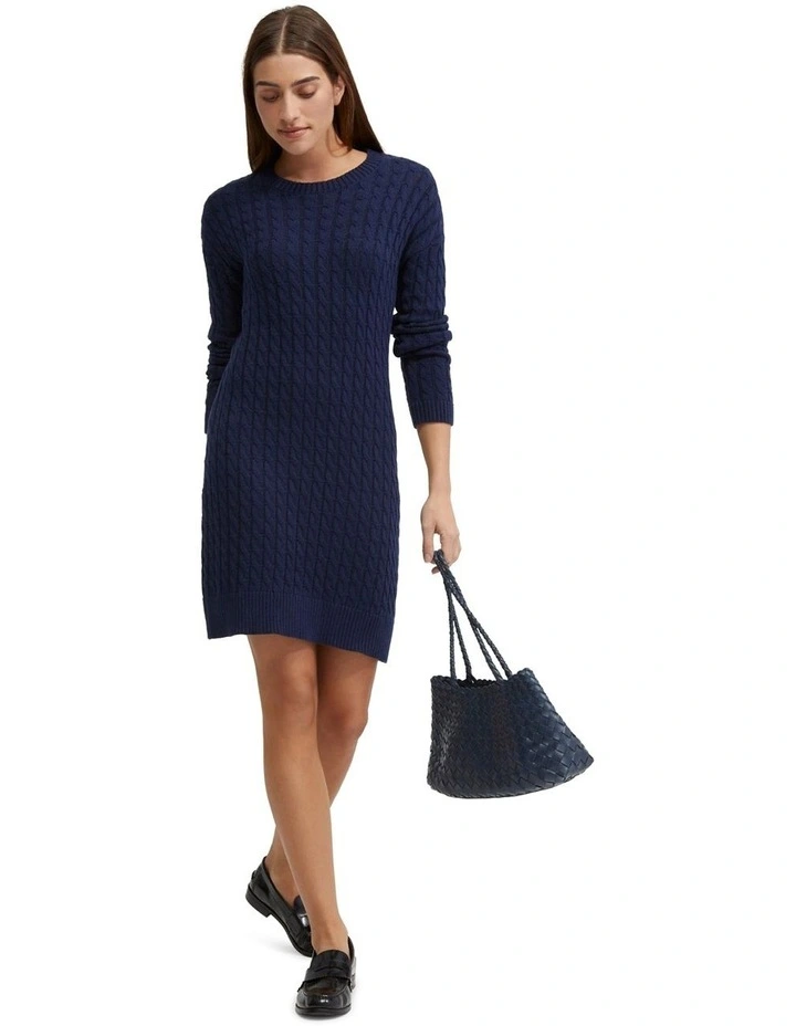 Sweeny Cable Knit Mini Dress in Navy