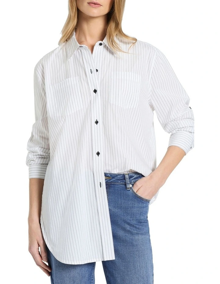 Carole Longline Shirt in White Stripe