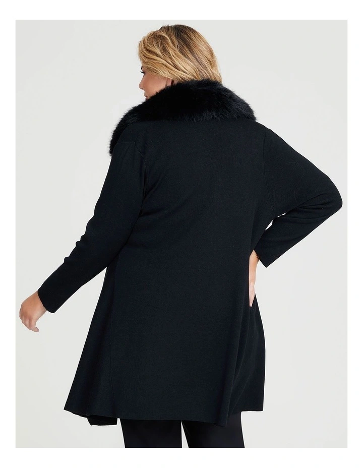 Glamour Fur Collar Bamboo Cardigan Black