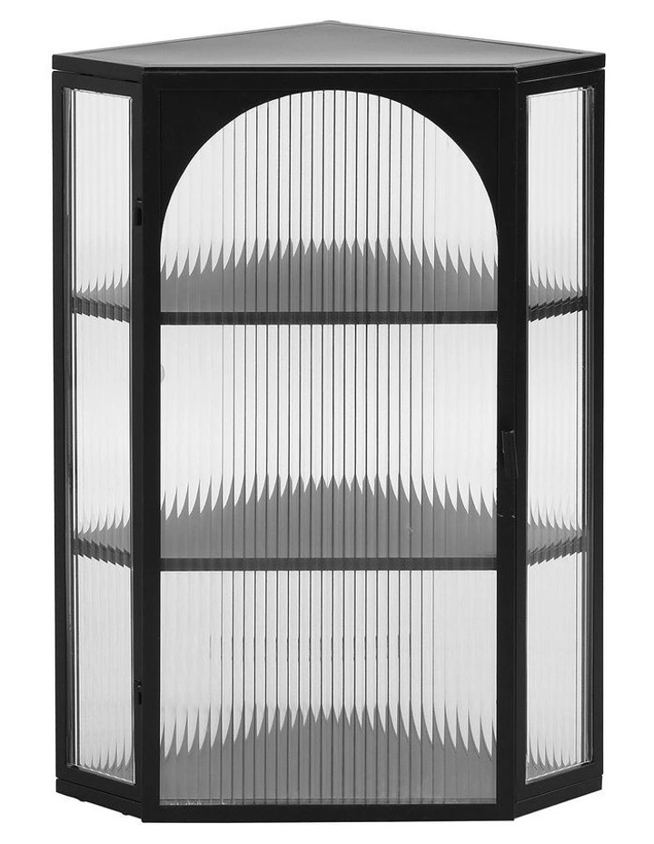 Pentagon Metal Frame Wall Mounted Cabinet with Translucent Glass Doors in Black