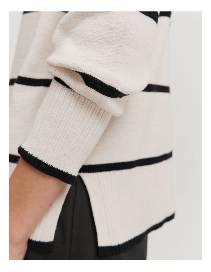 Organically Grown Cotton Linen Blend Stripe Knit in Black Stripe