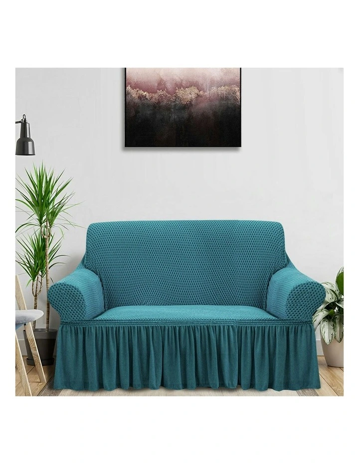 2-Seater Sofa Cover with Ruffled Skirt Couch Protector in Blue