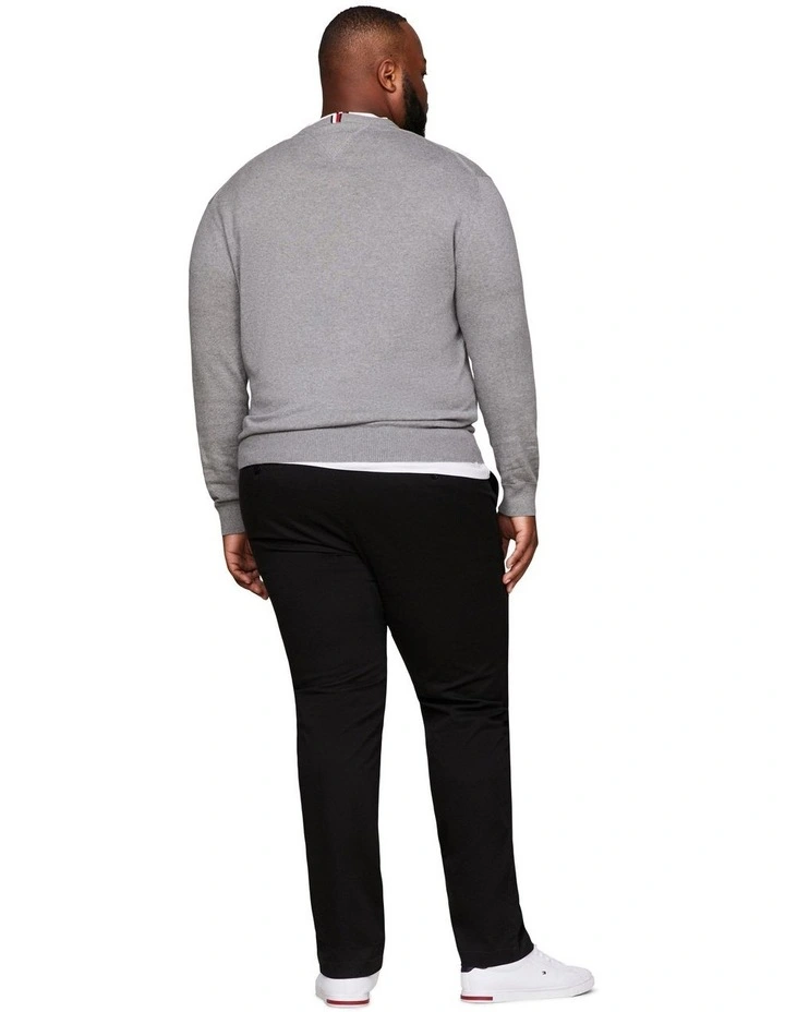 Big & Tall Pima Organic Cotton Cashmere V-Neck Knit in Medium Grey Heather
