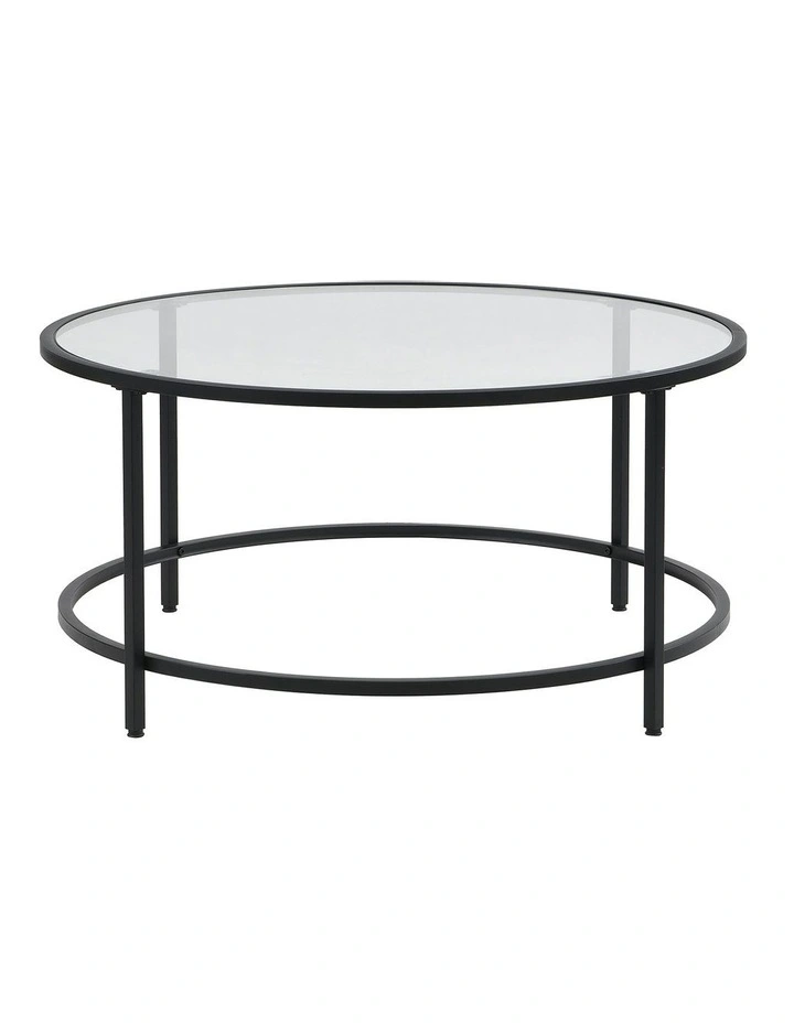 Metal Frame Coffee Table with Top Tempered Glass in Black/Transparent