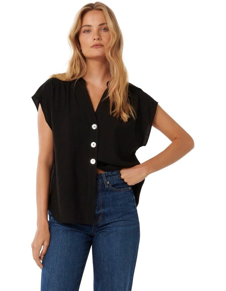 Serena Extended Shoulder Blouse in Black