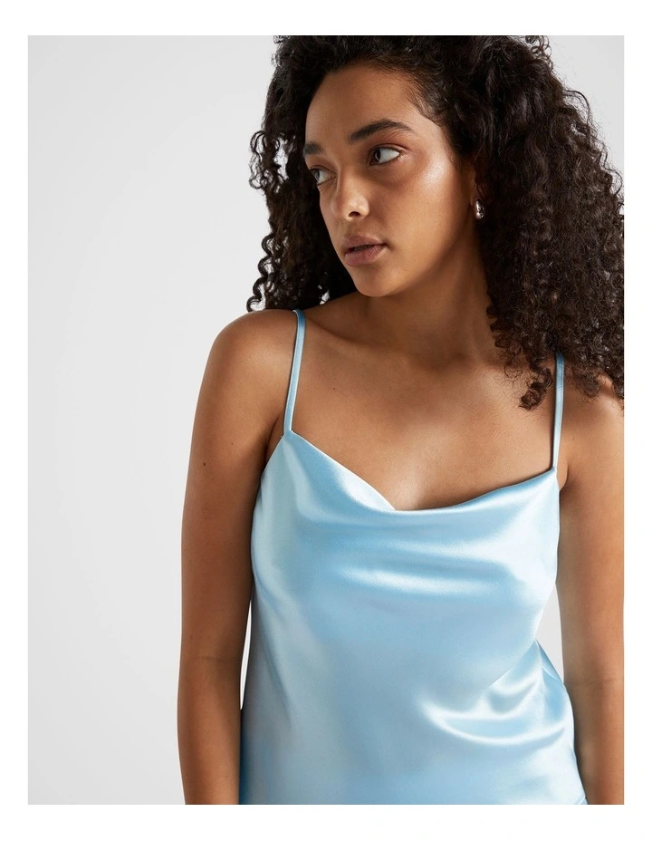 Satin Cowl Neck Camisole Top in Shimmer Blue
