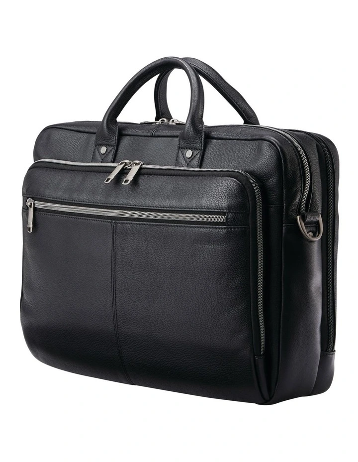 Classic Leather Toploader Briefcase in Black