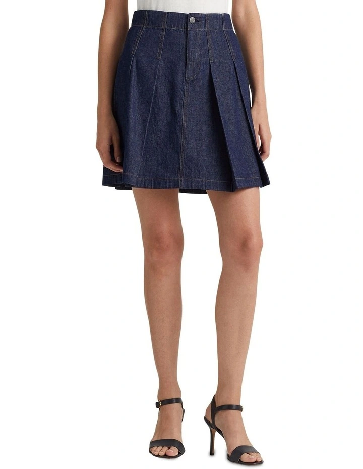 Pleated Denim Miniskirt in Blue