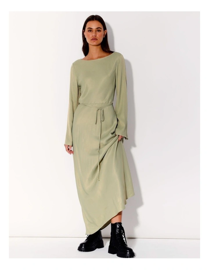 Eco Blend Long Sleeve Satin Maxi in Sage